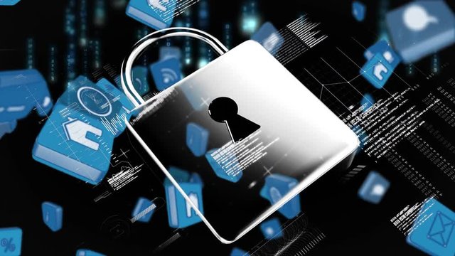 Lock in a futuristic interface with online and application icons in squares