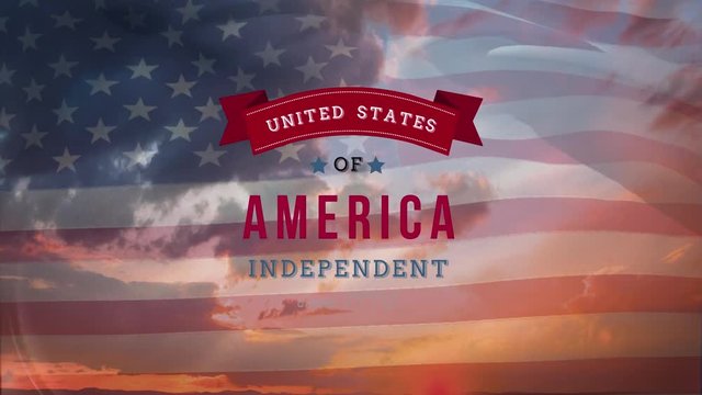 United States of America, Independent text in banner with flag and the sky