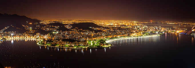 landscape of the city of Rio de Janeiro at night, South zone of Rio.