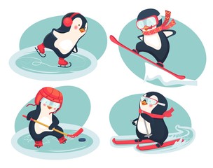 active penguins in winter concept