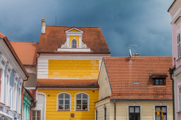 Traditional houses in the old town of Trebon, Czech Republic.