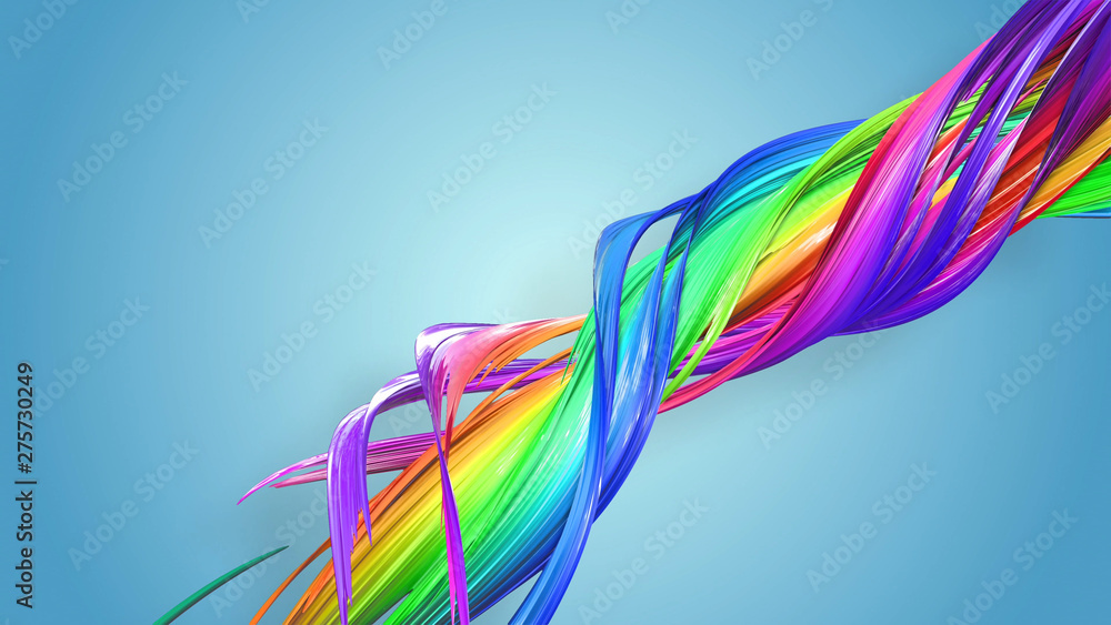 Aufkleber 3d rendering of abstract rainbow color ribbon twisted into a circular structure on a blue background