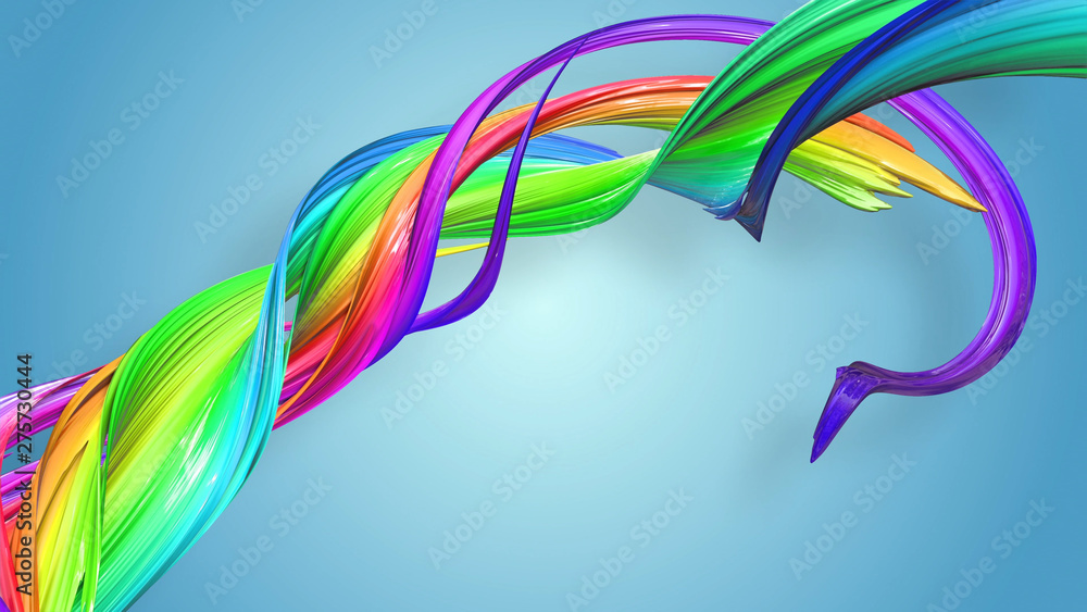 Aufkleber 3d rendering of abstract rainbow color ribbon twisted into a circular structure on a blue background