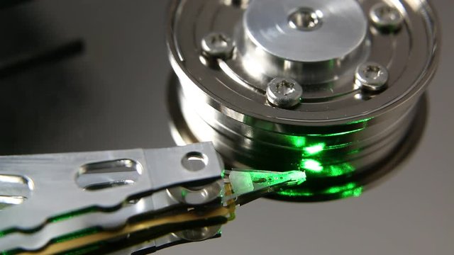Close up of a hard disk internals
