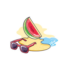 healthy slice watermelon in the beach with sunglasses