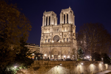 Fototapeta na wymiar Notre Dame Cathedral in Paris at night, France