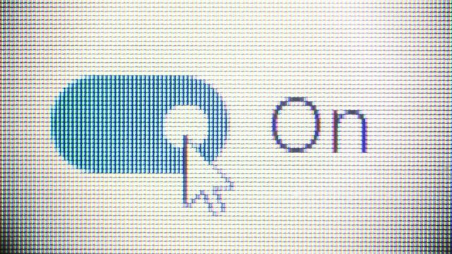 turning on and off button on computer screen