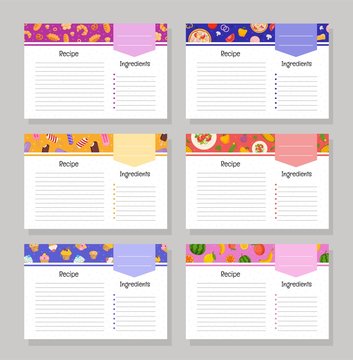Vector set of cards for recipes. Template for cookbook.