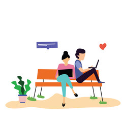 Virtual Relationship, online dating and social networking concept vector template design illustration