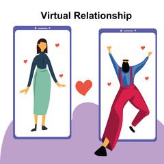 Virtual Relationship, online dating and social networking concept vector template design illustration