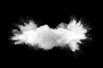 White powder explosion on black background. 