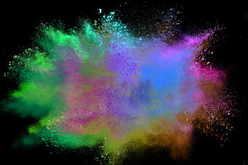 Colorful powder explosion on black background. 
