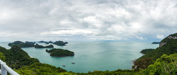 Panorama of the vast sea with islands. From  Ko Wua Ta Lap view point, in Mu Ko Ang Thong National Park, Surat Thani, Thailand.