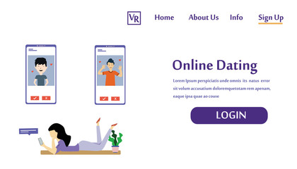 Landing Page Virtual Relationship, online dating and social networking concept vector template design illustration