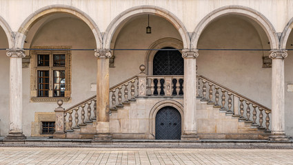 Fototapeta na wymiar Renaissance courtyard of royal castle called Wawel in Cracow, Poland.