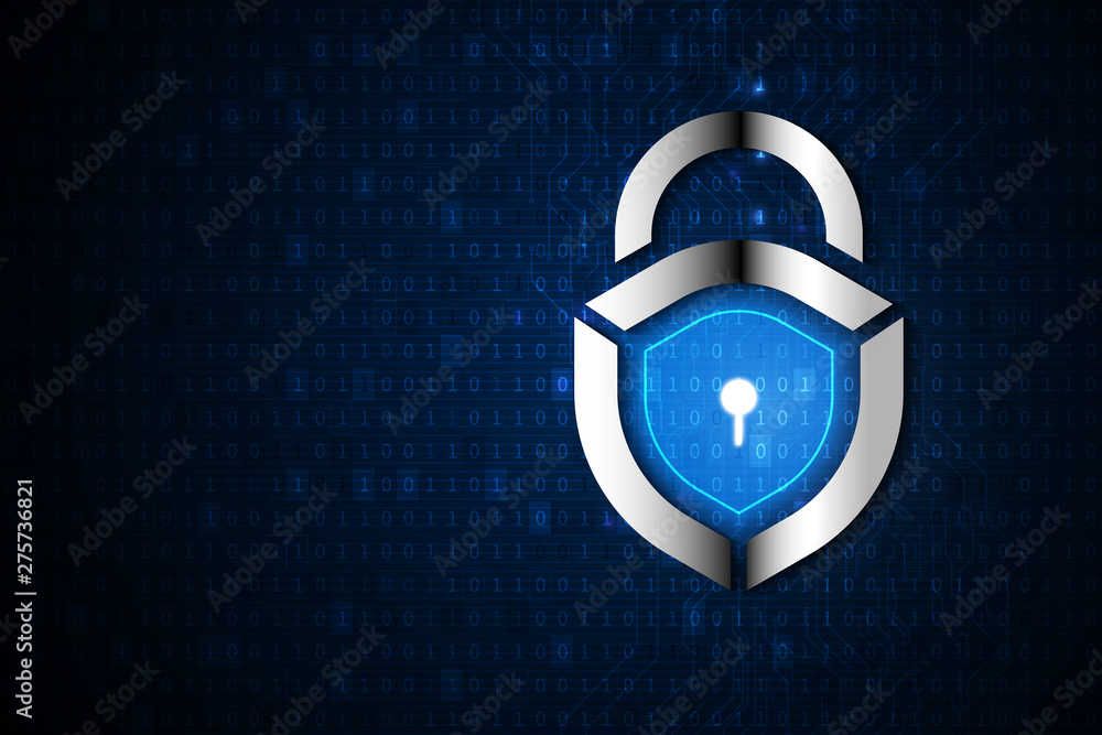 Aufkleber cybersecurity and data privacy protection concept, lock, binary digits background. vector eps10