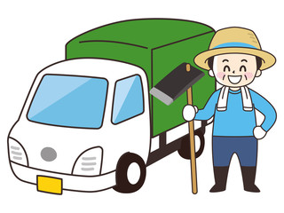 農家の男性と軽トラック