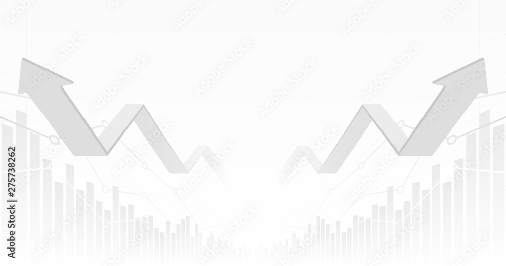 Wall mural abstract financial chart with 3d uptrend line graph arrow in stock market on gradient white color ba