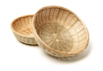 Bamboo basket hand made isolated on white background. Woven from bamboo tray.