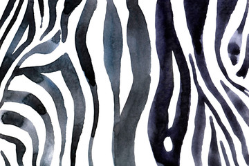 Watercolor animal background with white-black zebra's print