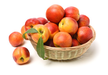 ripe peach on white background