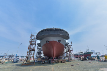A ship factory on the shore of Bohai, China