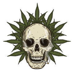 Rastaman skull with cannabis leafs. Vector illustration.
