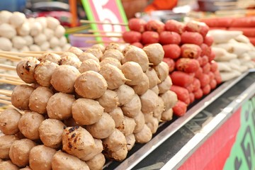 grilled meatballs and sausage at street food