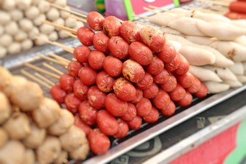 grilled meatballs and sausage at street food