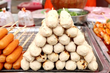 grilled meatballs and sausage at street food