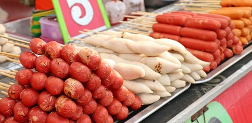 grilled meatballs and sausage at street food
