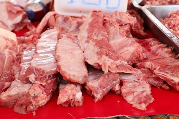 fresh pork meat in market