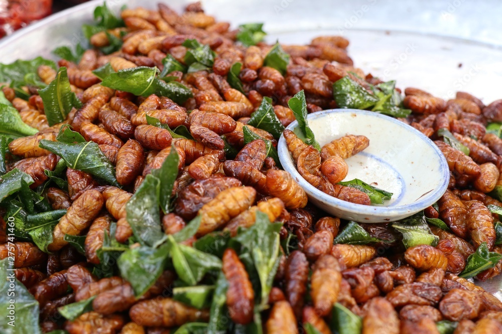 Wall mural fried insect at street food