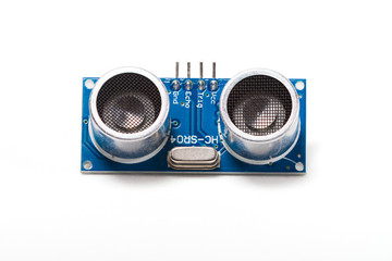 Ultrasonic sensor for Arduino, front view on white background