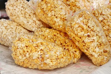 Sweet popcorn in the market