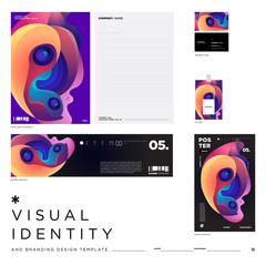 Stationery Corporate Brand Identity Mockup set with Colorful Abstract Fluid Background. Vector Illustration Mock up for Branding, product, event, banner, website.