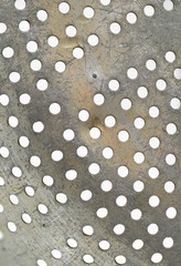 Detail of metallic strainers forming and interesting geometric texture.