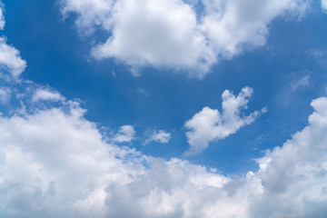 Sunshine white clouds sky during morning like in the heaven, soft focus lens flare sunlight. Abstract blurred cyan gradient of peaceful nature. Open view out windows beautiful summer spring