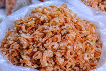 Small dried shrimp for cooking at market.