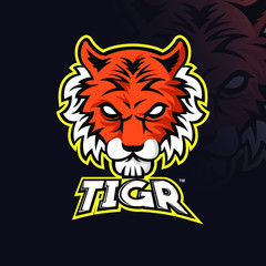 Tiger vector mascot logo design with modern illustration concept style for badge, emblem and tshirt printing. Angry Tiger illustration for sport and esport team.