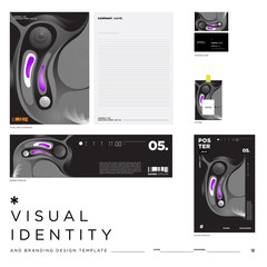 Fototapeta premium Stationery Corporate Brand Identity Mockup set with Colorful Abstract Fluid Background. Vector Illustration Mock up for Branding, product, event, banner, website.
