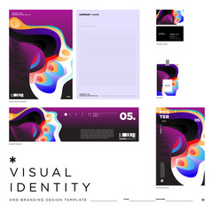 Fototapeta premium Stationery Corporate Brand Identity Mockup set with Colorful Abstract Fluid Background. Vector Illustration Mock up for Branding, product, event, banner, website.