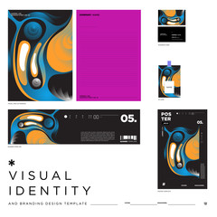 Fototapeta premium Stationery Corporate Brand Identity Mockup set with Colorful Abstract Fluid Background. Vector Illustration Mock up for Branding, product, event, banner, website.
