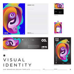 Stationery Corporate Brand Identity Mockup set with Colorful Abstract Fluid Background. Vector Illustration Mock up for Branding, product, event, banner, website.