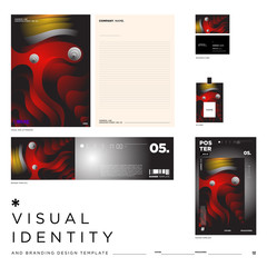 Stationery Corporate Brand Identity Mockup set with Colorful Abstract Fluid Background. Vector Illustration Mock up for Branding, product, event, banner, website.