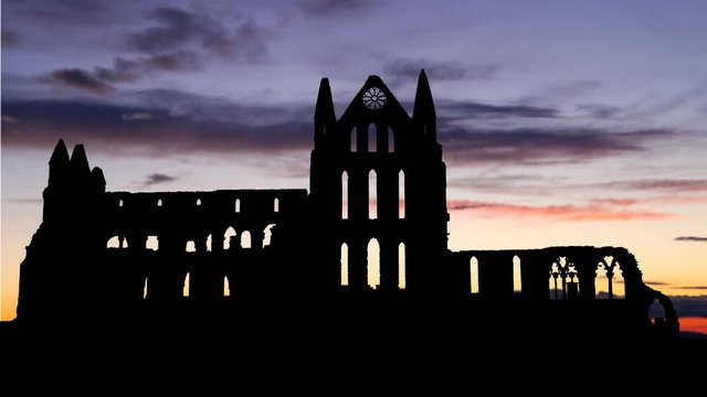 Whitby Abbey at Twilight, Ruined Gothic Church which Inspired the Novel Dracula, Yorkshire, England, UK