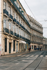 Fototapeta premium Historic architecture and street in Lisbon, Portugal
