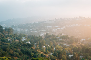 Sunset over the Hollywood Hills at Runyon Canyon Park, in Los Angeles, California