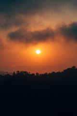 Sunset over the Hollywood Hills at Runyon Canyon Park, in Los Angeles, California
