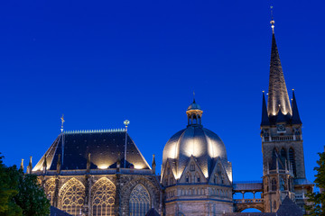 The famous cathedral, built by Charlemagne, in Aachen, North Rhine Westfalia, Germany, is...